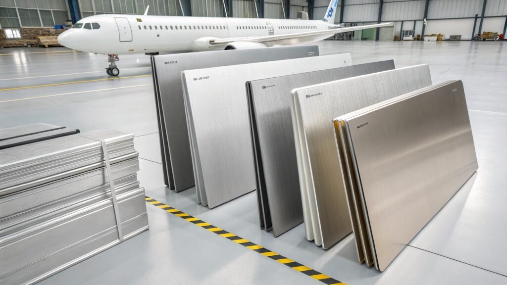 alt with keywords: various aircraft grade aluminum sheets stacked